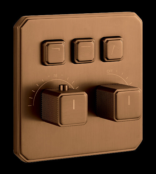 NEO CLASSIC DESIGN HIGH FLOW THERMOSTATIC CLICK SELECT DIVERTER WITH 3 OUTLETS & FLOW CONTROL 20 MM INLET - AQUANT -  ( BRUSHED ROSE GOLD - REGALIA SERIES - 0x0 mm - 0inchx0inch )