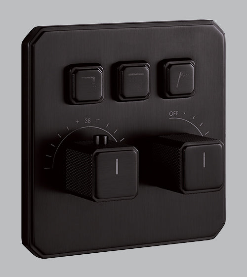 NEO CLASSIC DESIGN HIGH FLOW THERMOSTATIC CLICK SELECT DIVERTER WITH 3 OUTLETS & FLOW CONTROL 20 MM INLET - AQUANT -  ( MATT BLACK - REGALIA SERIES - 0x0 mm - 0inchx0inch )