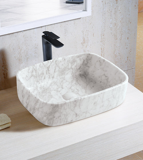 VECTOR CARRARA TABLE MOUNTED MARBLE STONE WASH BASIN - AQUANT - ( CARRARA MARBLE - - 480x350 mm - 19.2inchX14inch )