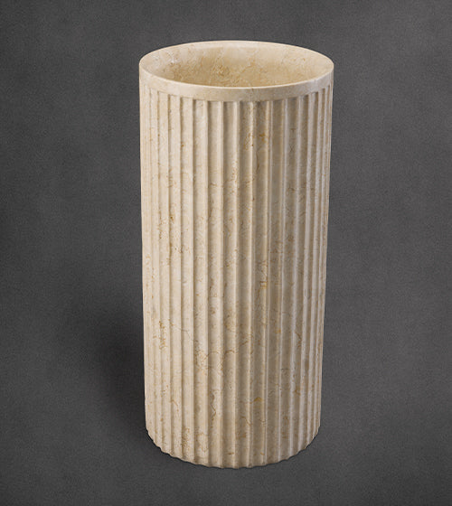 FREE STANDING STONE PEDESTAL WASH BASIN - AQUANT -  ( TRAVERTINE MARBLE - APOLLO CREMA - 850x400 mm - 34inchX16inch )