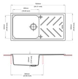 STD 1 BOWL W/DRAINBOARD(DEPTH 8INCH) - CARYSIL -  ( SNOVA - NEW BEETHOVEN - 1000x500 mm - 40inchX20inch )