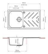 STD 1 BOWL W/DRAINBOARD(DEPTH 8INCH) - CARYSIL -  ( CRATER - NEW BEETHOVEN - 860x500 mm - 34inchX20inch )