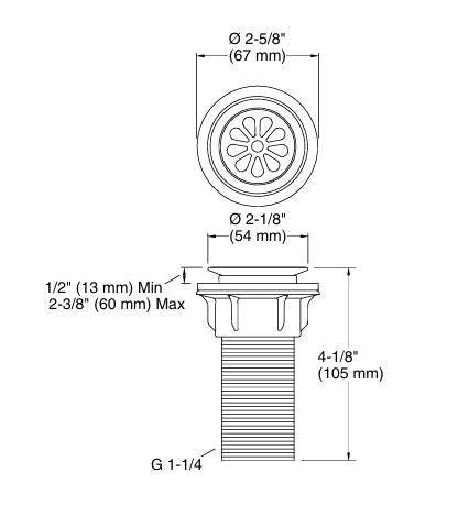 COMP.WASTE COUPLING W/O OVERFLOW - KOHLER POPULAR -  ( MATT BLACK - POPULAR - 0x32 mm - 0inchX1.25inch )