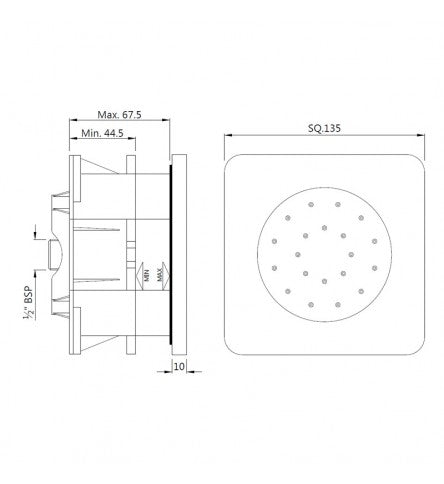CONC.BODY SHOWER WITH INST. BOX - ARTIZE FAUCET -  ( BLACK MATT - BODY SHOWER - 135x135 mm - 5inchX5inch )