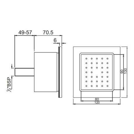 CONC.BODY SHOWER RECT. WITH INST BOX - JAQUAR FAUCETS -  ( BLACK MATT - BODY SHOWER - 130x120 mm - 5inchX4.5inch )