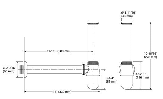 COMP.BOTTLE TRAP W/300MM HORIZONTAL PIPE - KOHLER POPULAR -  ( FRENCH GOLD - POPULAR - 0x300 mm - 0inchX12inch )