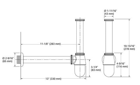 COMP.BOTTLE TRAP W/300MM HORIZONTAL PIPE - KOHLER POPULAR -  ( FRENCH GOLD - POPULAR - 0x300 mm - 0inchX12inch )