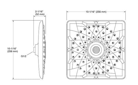 RAIN MAX SQUARE RH DUAL CORE SHOWERHEAD - KOHLER PREMIUM -  ( CHROME - PREMIUM - 256x256 mm - 10inchX10inch )