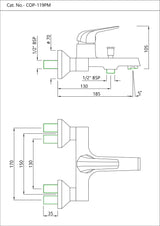 SL WALL MIXER WITH PROVISION - JAQUAR FAUCETS -  ( CHROME - CONTINENTAL PRIME - 0x15 mm - 0inchX0.5inch )