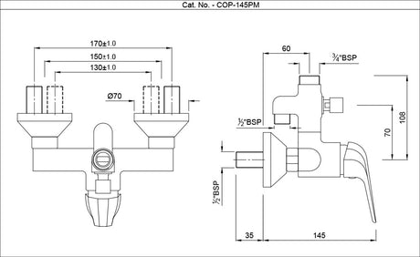 SINGLE LEVER EXPOSED SHOWER MIXER WALL MOUNTED - JAQUAR FAUCETS -  ( CHROME - CONTINENTAL PRIME - 0x15 mm - 0inchX0.5inch )
