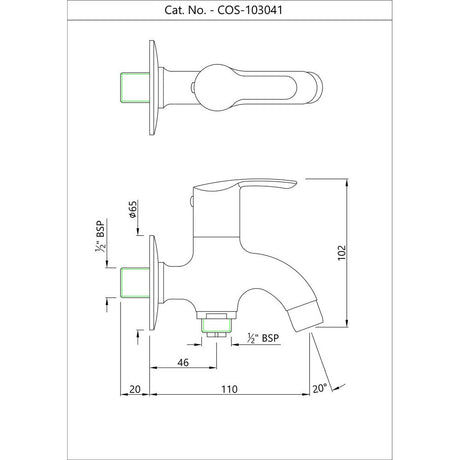 2-WAY BIB COCK W/FLANGE - ESSCO FAUCET -  ( CHROME - COSMO - 0x15 mm - 0inchX0.6inch )