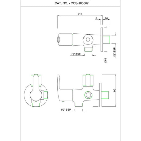 2-WAY ANGULAR STOP COCK W/ WALL FLANGE - ESSCO FAUCET -  ( CHROME - COSMO - 0x15 mm - 0inchX0.5inch )