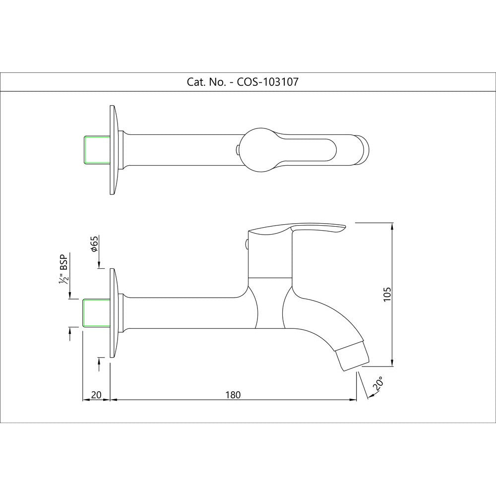 LONG BODY BIB COCK WITH WALL FLANGE - ESSCO FAUCET -  ( CHROME - COSMO - 0x0 mm - 0inchx0inch )