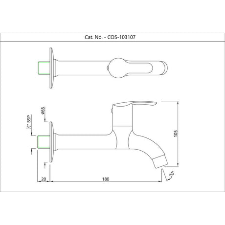 LONG BODY BIB COCK WITH WALL FLANGE - ESSCO FAUCET -  ( CHROME - COSMO - 0x0 mm - 0inchx0inch )