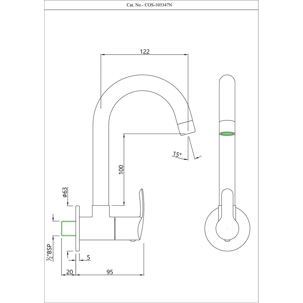 SINK COCK W/M W/SWIVEL SPT & FLANGE - ESSCO FAUCET -  ( CHROME - COSMO - 0x15 mm - 0inchX0.6inch )