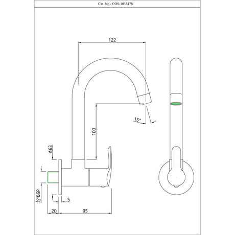 SINK COCK W/M W/SWIVEL SPT & FLANGE - ESSCO FAUCET -  ( CHROME - COSMO - 0x15 mm - 0inchX0.6inch )