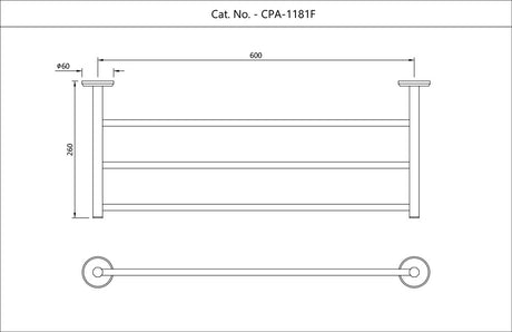 TOWEL RACK 600MM LONG WITHOUT HANGERS - JAQUAR FAUCETS -  ( CHROME - CONTINENTAL PRIME ACCESSORIES - 0x600 mm - 24inchX0inch )