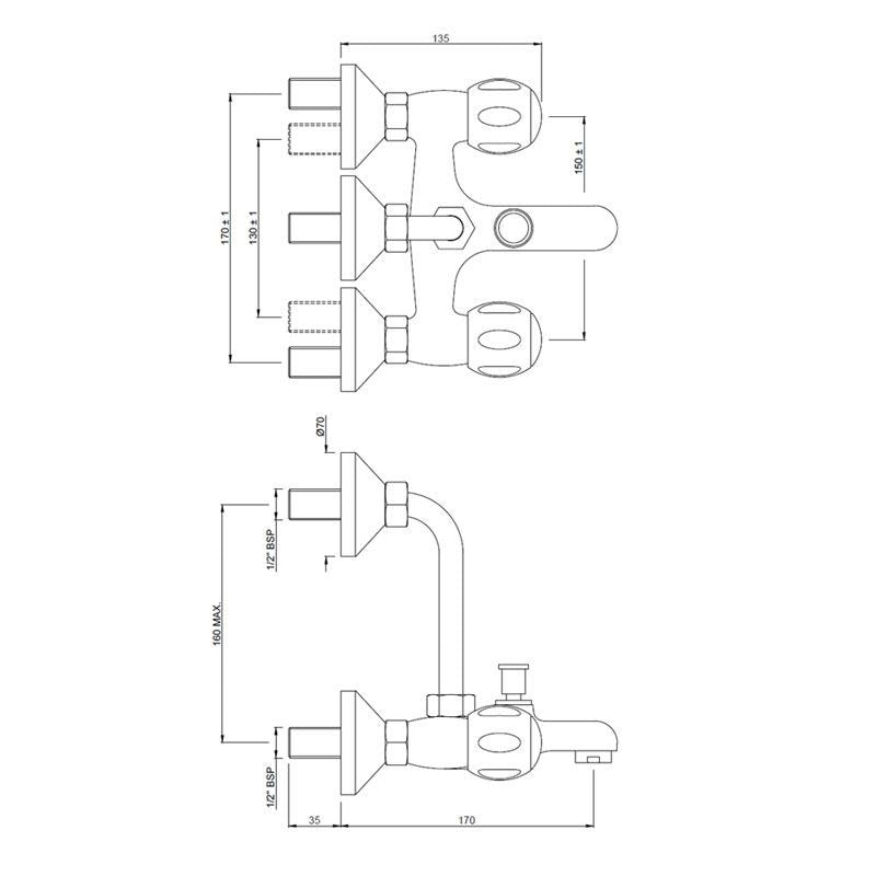 WALL MIXER WITH UPPER BEND - JAQUAR FAUCETS -  ( CHROME - CLARION QUARTER TURN - 0x15 mm - 0inchX0.5inch )