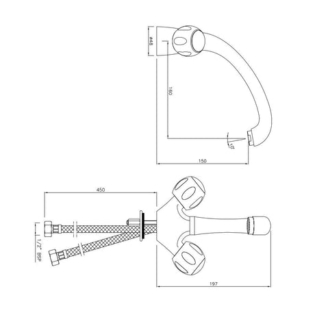 SINK MIXER T/M BRAIDED HOSES - JAQUAR FAUCETS -  ( CHROME - CLARION QUARTER TURN - 0x15 mm - 0inchX0.5inch )