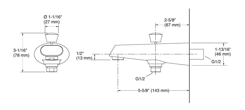COMP.BATH SPOUT W/DIVER FLAT FACE - KOHLER POPULAR -  ( FRENCH GOLD - POPULAR - 0x0 mm - 0inchx0inch )