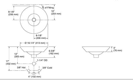 BELL-TABLETOP VESSELBASIN W/O FAUCETHOLE - KOHLER POPULAR -  ( WHITE - POPULAR - 0x413 mm - 0inchX16inch )