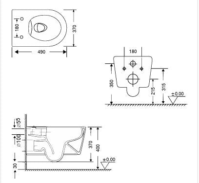 RIMLESS W/HUNG WC W/SLIM UF SEAT COVER ( BOLT DISTANCE 7INCH) - AQUANT -  ( CROCODILE LEATHER BLACK -  - 0x0 mm - 0inchx0inch )