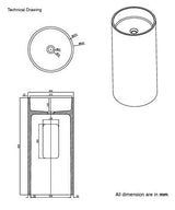 FREE STANDING CONCRETE PEDESTAL W/B W/ROUGH TEXTURE ON THE OUTSIDE INCLUDES POP-UP WASTE COUPLING - AQUANT -  ( MATT IVORY - CALLISTO - 850x400 mm - 34inchX16inch )