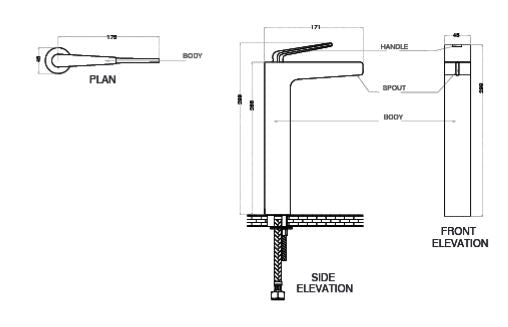TALL BODY BRASS BASIN MIXER - AQUANT -  ( CHROME -  - 0x0 mm - 0inchx0inch )