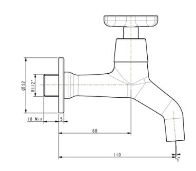 WALL MOUNTED TAP - AMERICAN STANDARD -  ( CHROME - WINSTON - 0x15 mm - 0inchX0.5inch )