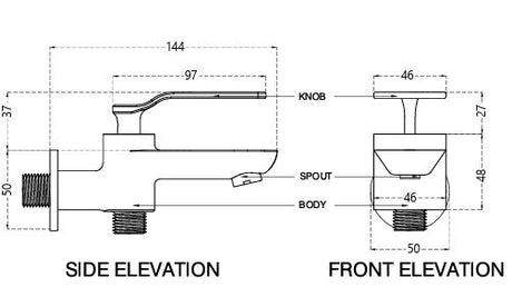BRASS 2 WAY BIB COCK - AQUANT -  ( GRAPHITE GREY -  - 0x15 mm - 0inchX0.6inch )