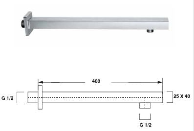 BRASS SHOWER ARM SQUARE - AQUANT -  ( BRUSHED ROSE GOLD -  - 400x0 mm - 16inchX0inch )