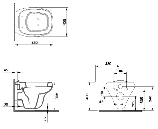 RIMLESS WALL HUNG WC WITH SOFT CLOSE UF SLIM SEAT COVER - AQUANT -  ( MATT BLACK -  - 530x405x400 mm - 21.2inchX16.2inchX16inch )