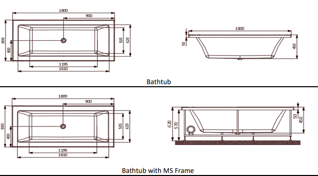 FONTE BUILT-IN BATH TUB - JAQUAR WELLNESS - ( WHITE - FONTE - 1800x800 mm - 72inchX32inch )