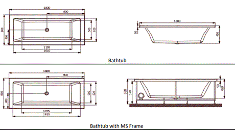 FONTE BUILT-IN BATH TUB - JAQUAR WELLNESS - ( WHITE - FONTE - 1800x800 mm - 72inchX32inch )