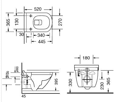 WALL HUNG EWC W/SEAT COVER WHITE ( BOLT DISTANCE 7INCH) - AQUANT -  ( WHITE -  - 0x0 mm - 0inchx0inch )
