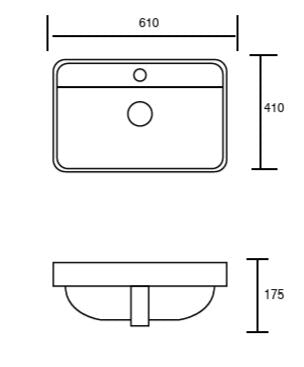 SEMI COUNTER WASH BASIN WITH TAP HOLE - AQUANT -  ( WHITE -  - 610x410x175 mm - 24.4inchX16.4inchX7inch )