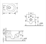 RIMLESS W/HUNG WC W/SLIM UF SEAT COVER ( BOLT DISTANCE 7INCH) - AQUANT -  ( WHITE -  - 490x370 mm - 19.6inchX14.8inch )