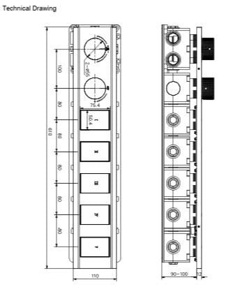 CONC THERMOSTATIC MULTI FUN 5 OUTLET SWITCH BUTTON DIVERTER WITH FLOW CONTROL 20 MM INLET - AQUANT -  ( GRAPHITE GREY - PIANO SERIES - 20x0 mm - 0.8inchX0inch )