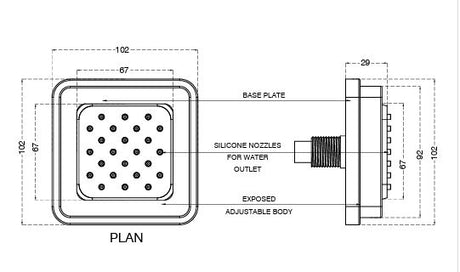 POWDER FLOW BODY SHOWER W/EXP INSTAL - AQUANT -  ( GRAPHITE GREY - BODY JET - 100x100 mm - 4inchX4inch )