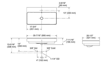 FOREFRONT-VANITY TABLE TOP BASIN W/HOLE - KOHLER LUXURY -  ( WHITE - LUXURY - 900x520 mm - 36inchX21inch )