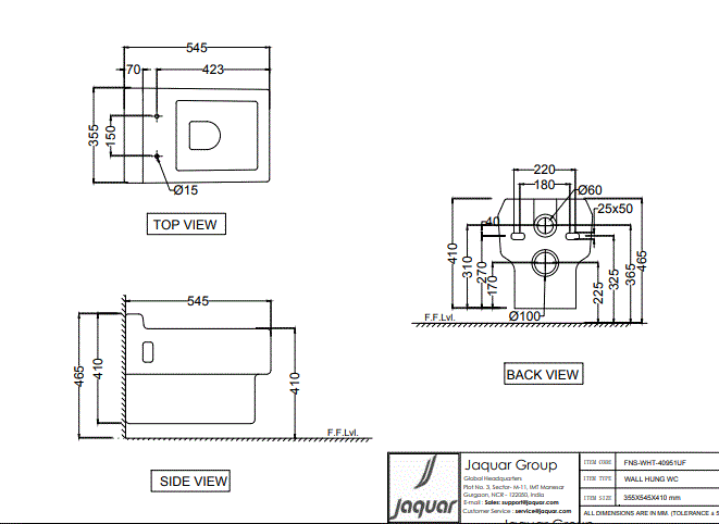 WALL HUNG WC W/SOFT CLOSE S/COVER ( BOLT DISTANCE 7INCH)- JAQUAR SWARE - ( - - 0x0 mm - 0inchX0inch )