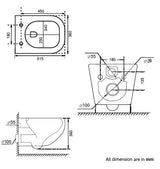 WALL HUNG WC RIMLESS W/UF SEAT COVER ( BOLT DISTANCE 7INCH) - AQUANT -  ( STATUARIO GLOSSY FINISH -  - 515x360 mm - 20.6inchX14.4inch )