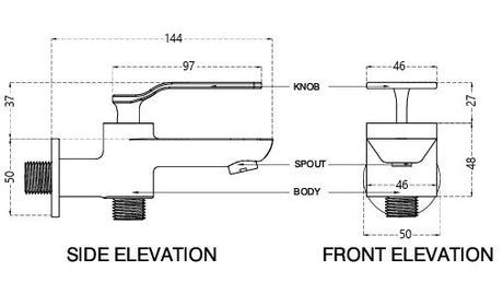 BRASS 2 WAY BIB COCK - AQUANT -  ( MATT BLACK -  - 0x0 mm - 0inchx0inch )