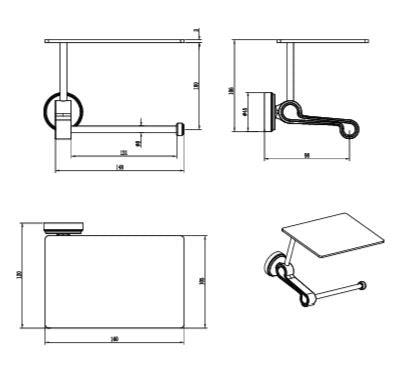 BRASS TOILET PAPER HOLDER WITH SHELF - AQUANT -  ( BRUSHED GOLD - HERITAGE SERIES - 0x0 mm - 0inchx0inch )