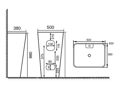 FLOOR MOUNTED PEDESTAL WITH TAP HOLE - AQUANT -  ( MATT BLACK -  - 860x500x380 mm - 34.4inchX20inchX15.2inch )
