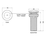 POP UP BRASS WASTE COUPLING - AQUANT -  ( CHROME -  - 175x32 mm - 7inchX1.28inch )