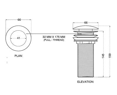 POP UP BRASS WASTE COUPLING - AQUANT -  ( CHROME -  - 175x32 mm - 7inchX1.28inch )