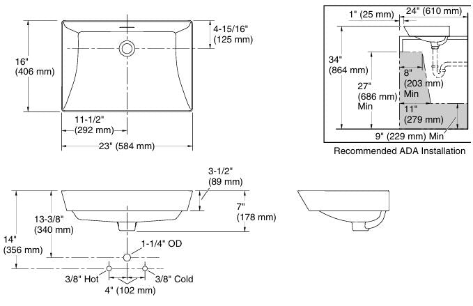 BRAZN RECTANGLE VESSEL W/O FAUCET DECK - KOHLER LUXURY -  ( WHITE - LUXURY - 0x0 mm - 0inchx0inch )