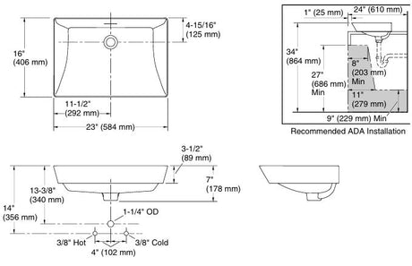 BRAZN RECTANGLE VESSEL W/O FAUCET DECK - KOHLER LUXURY -  ( WHITE - LUXURY - 0x0 mm - 0inchx0inch )