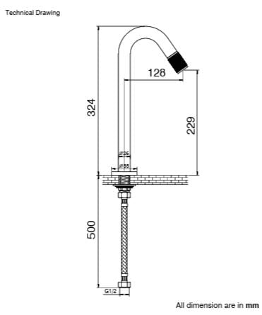 MOUTH OPERATED TALL BRASS MOUNTED BASIN TAP - AQUANT -  ( BRUSHED GOLD -  - 324x0 mm - 12.96inchX0inch )